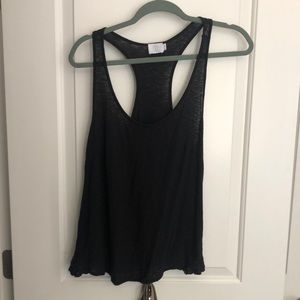 black racer back top with ruffle in back